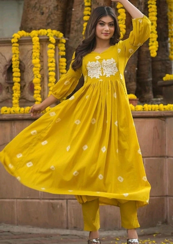 All in Yellow Cotton Kurti Set - Buddha Gold, XL