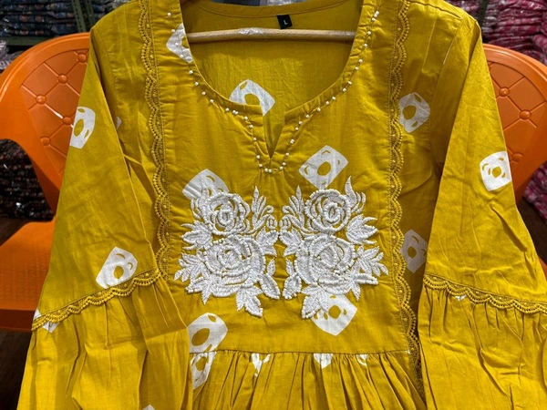 All in Yellow Cotton Kurti Set - Buddha Gold, XL