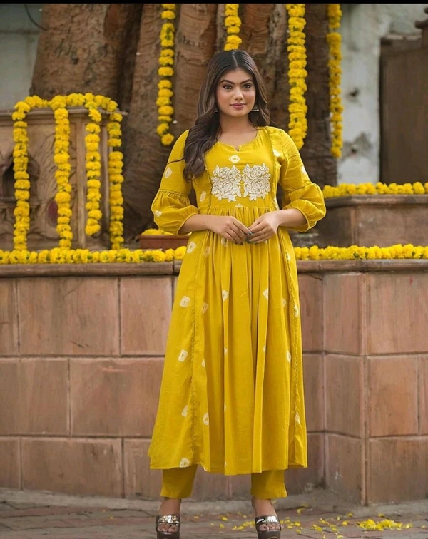 All in Yellow Cotton Kurti Set - Buddha Gold, XXXL