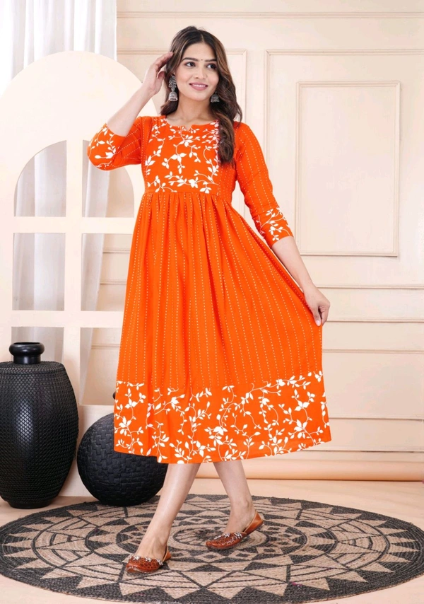 Women Floral Print Viscose Rayon Straight Kurta (Pink) - International Orange, L