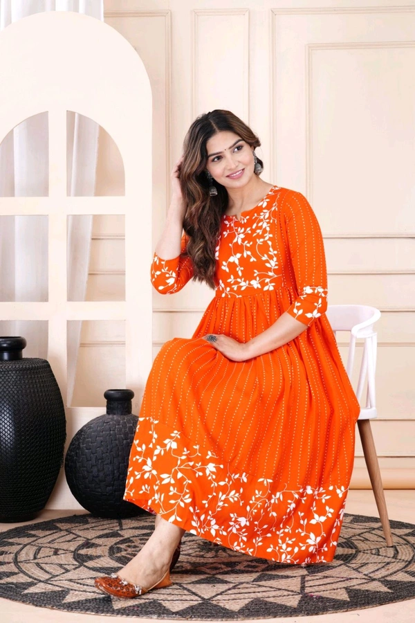 Women Floral Print Viscose Rayon Straight Kurta (Pink) - International Orange, L