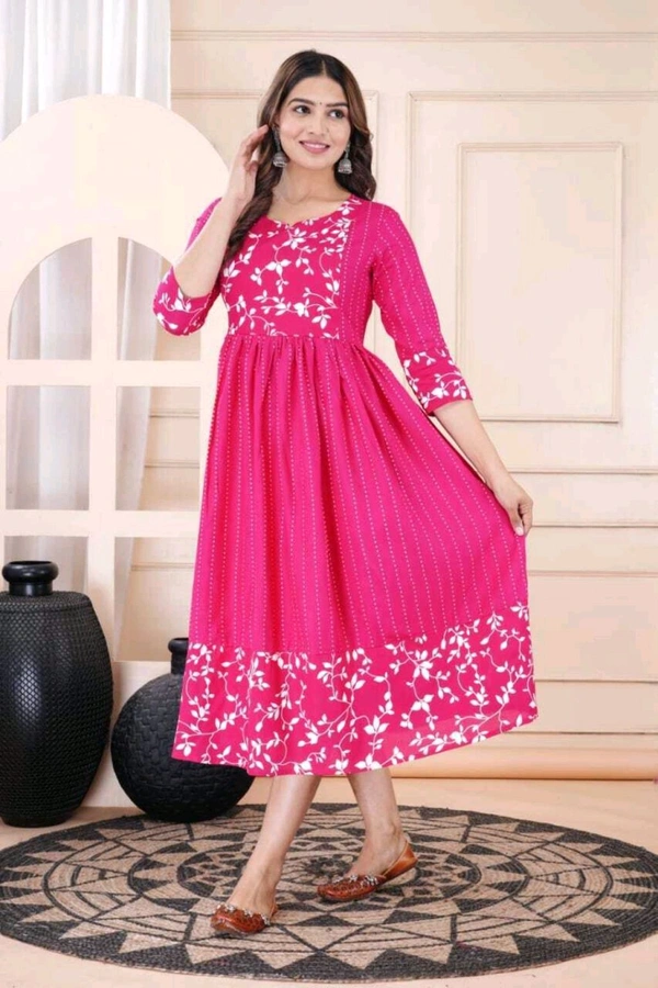Women Floral Print Viscose Rayon Straight Kurta (Pink) - Cerise, XL