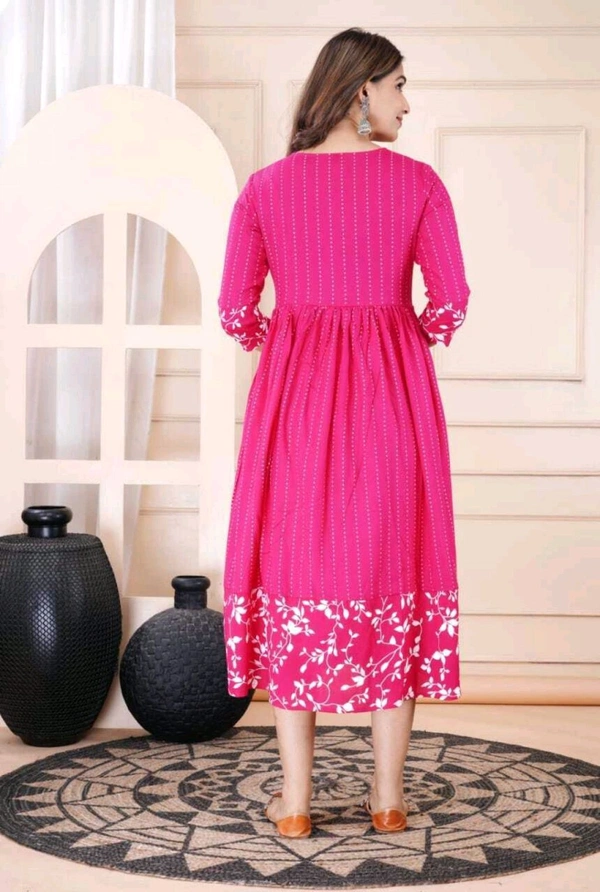 Women Floral Print Viscose Rayon Straight Kurta (Pink) - Cerise, 3XL