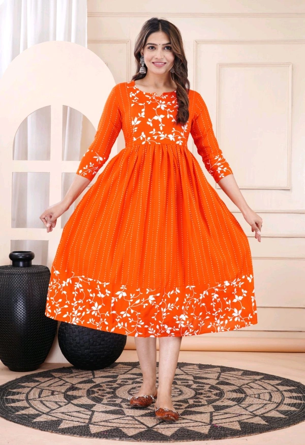 Women Floral Print Viscose Rayon Straight Kurta (Pink) - International Orange, 6XL