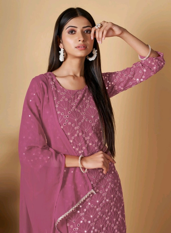 Women's Georgette Sequence Party Festival Wear Full Sleeve Latest Stitched Kurta Sharara and Duppata Set - Cadillac, XL
