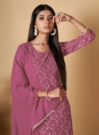 Women's Georgette Sequence Party Festival Wear Full Sleeve Latest Stitched Kurta Sharara and Duppata Set - Cadillac, 4XL