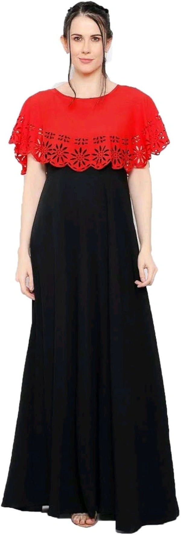 Women's Crepe Solid Sleeveless Full Length Gown - Red, XL