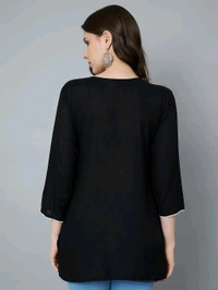 Kurti for Women Short Chikankari Kurtis for Girls Lakhnawi Top Kurta Design for Ladies Woman Straight Embroidery for Office (Short Flower Kurti) - Black, L