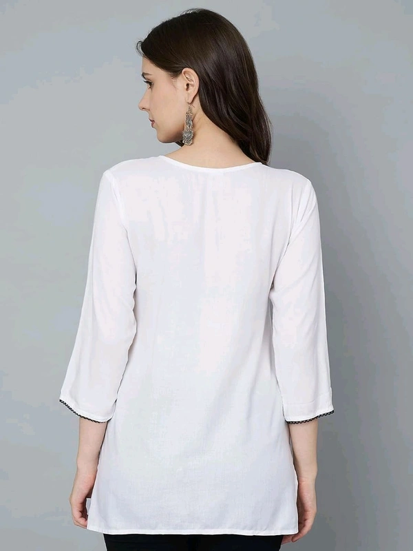 Kurti for Women Short Chikankari Kurtis for Girls Lakhnawi Top Kurta Design for Ladies Woman Straight Embroidery for Office (Short Flower Kurti) - White, L