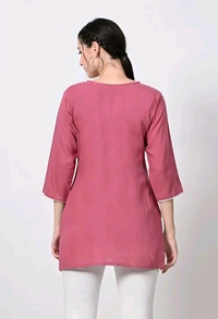 Kurti for Women Short Chikankari Kurtis for Girls Lakhnawi Top Kurta Design for Ladies Woman Straight Embroidery for Office (Short Flower Kurti) - Charm, L