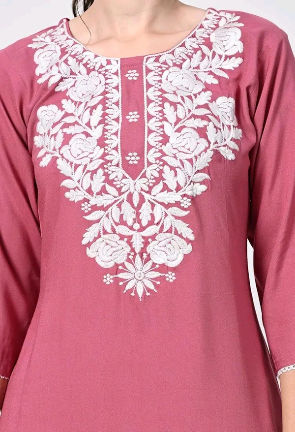 Kurti for Women Short Chikankari Kurtis for Girls Lakhnawi Top Kurta Design for Ladies Woman Straight Embroidery for Office (Short Flower Kurti) - Charm, M