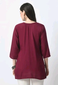 Kurti for Women Short Chikankari Kurtis for Girls Lakhnawi Top Kurta Design for Ladies Woman Straight Embroidery for Office (Short Flower Kurti) - Cardinal, S