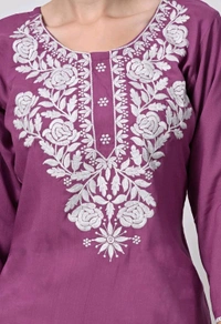 Kurti for Women Short Chikankari Kurtis for Girls Lakhnawi Top Kurta Design for Ladies Woman Straight Embroidery for Office (Short Flower Kurti) - Tapestry, S