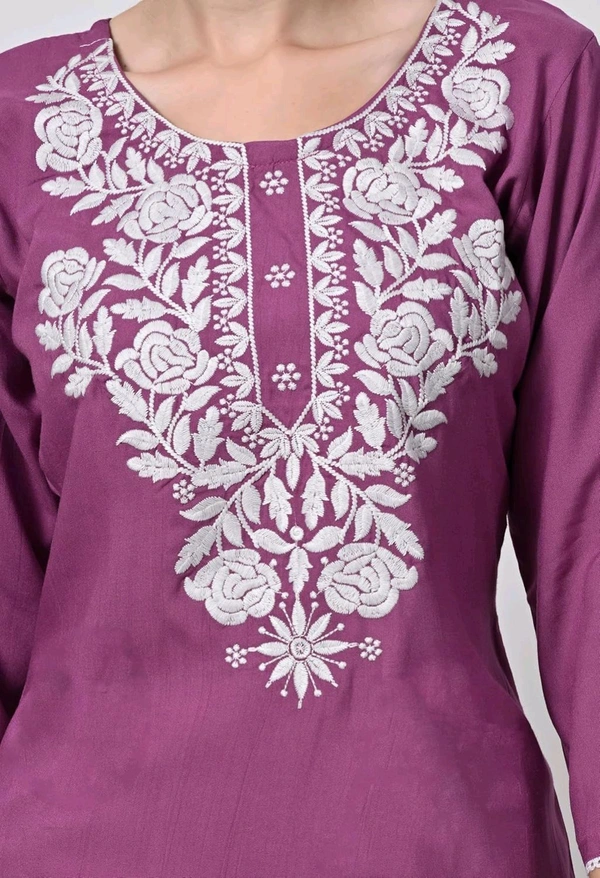 Kurti for Women Short Chikankari Kurtis for Girls Lakhnawi Top Kurta Design for Ladies Woman Straight Embroidery for Office (Short Flower Kurti) - Tapestry, S