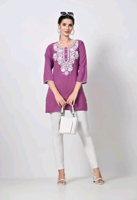 Kurti for Women Short Chikankari Kurtis for Girls Lakhnawi Top Kurta Design for Ladies Woman Straight Embroidery for Office (Short Flower Kurti) - Tapestry, S