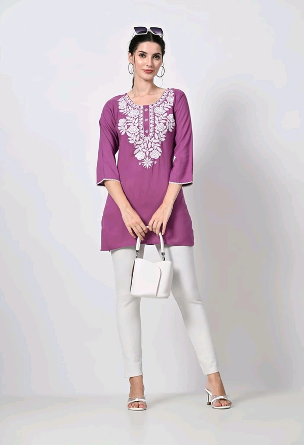 Kurti for Women Short Chikankari Kurtis for Girls Lakhnawi Top Kurta Design for Ladies Woman Straight Embroidery for Office (Short Flower Kurti) - Tapestry, S