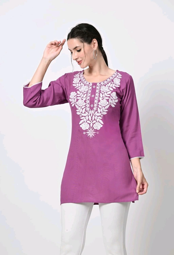 Kurti for Women Short Chikankari Kurtis for Girls Lakhnawi Top Kurta Design for Ladies Woman Straight Embroidery for Office (Short Flower Kurti) - Tapestry, S