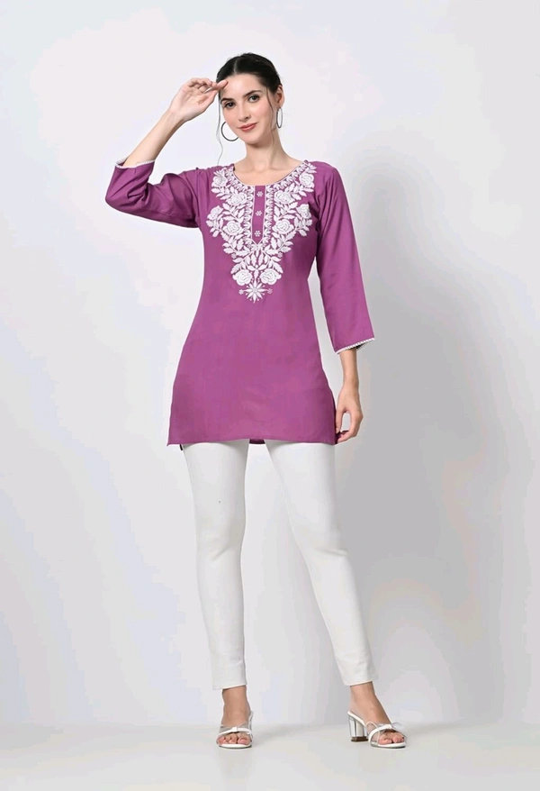 Kurti for Women Short Chikankari Kurtis for Girls Lakhnawi Top Kurta Design for Ladies Woman Straight Embroidery for Office (Short Flower Kurti) - Tapestry, S