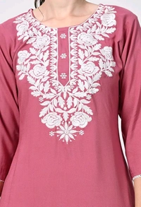 Kurti for Women Short Chikankari Kurtis for Girls Lakhnawi Top Kurta Design for Ladies Woman Straight Embroidery for Office (Short Flower Kurti) - Charm, 2XL