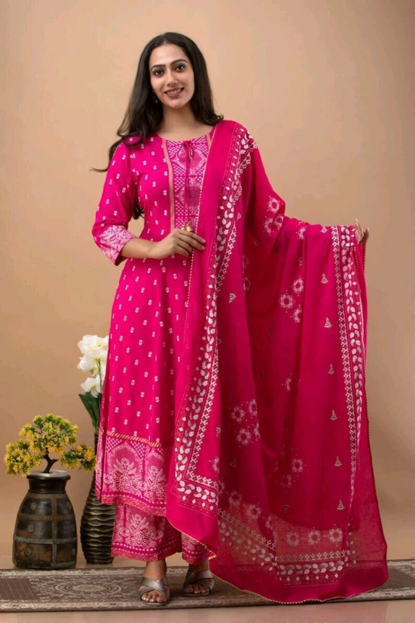 Women Viscose Rayon Kurta. Pant Dupatta Set - Razzmatazz, XL