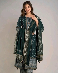 Women Viscose Rayon Kurta. Pant Dupatta Set - Timber Green, XL