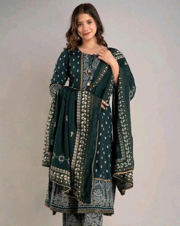 Women Viscose Rayon Kurta. Pant Dupatta Set - Timber Green, XL