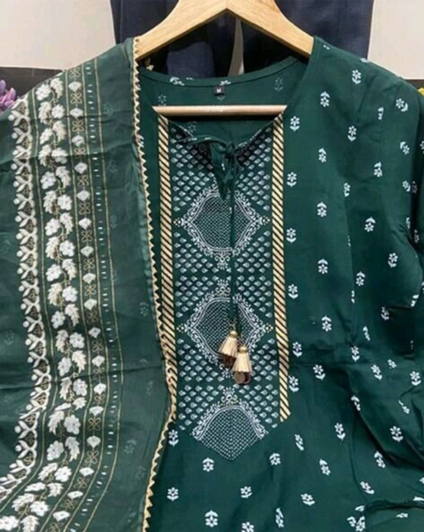 Women Viscose Rayon Kurta. Pant Dupatta Set - Timber Green, XL