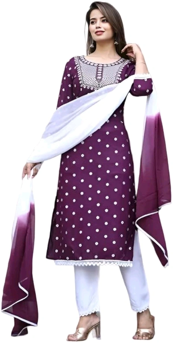 Rayon Embroidered Kurta Set With Dupatta - purple, L