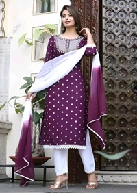 Rayon Embroidered Kurta Set With Dupatta - purple, L