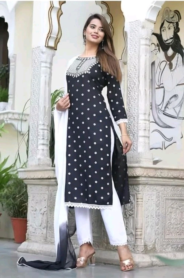 Rayon Embroidered Kurta Set With Dupatta - black, M