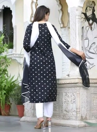Rayon Embroidered Kurta Set With Dupatta - black, M
