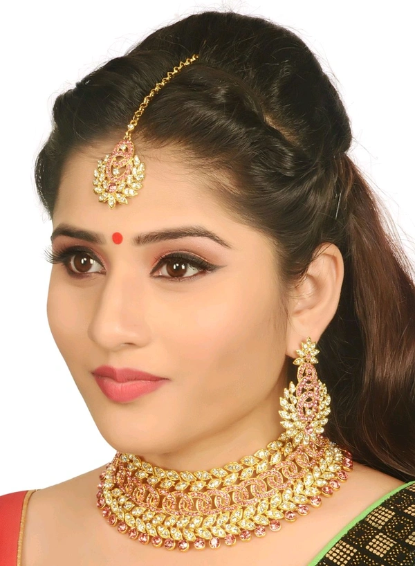 Alloy Gold-plated White Jewel Set (Pack of 1) - pink