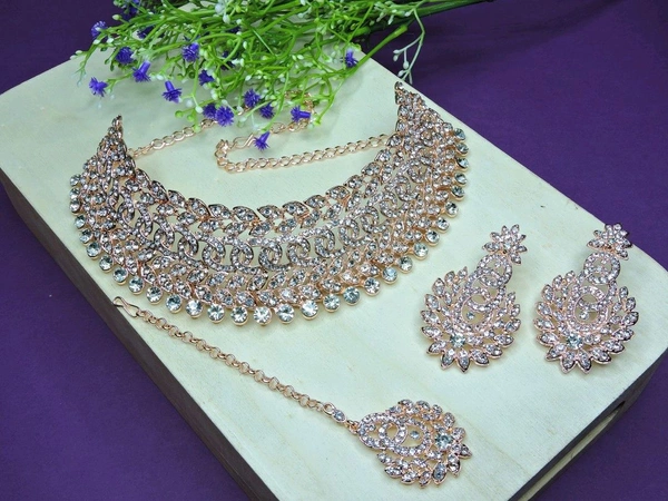 Alloy Gold-plated White Jewel Set (Pack of 1) - Rose white