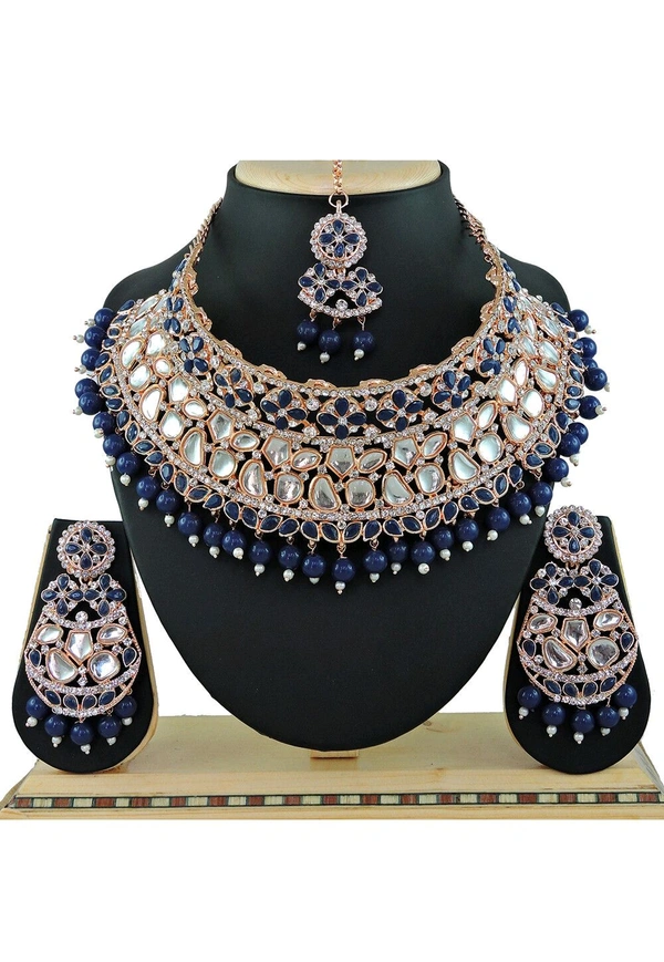 Kundan Choker Necklace Set - Blue