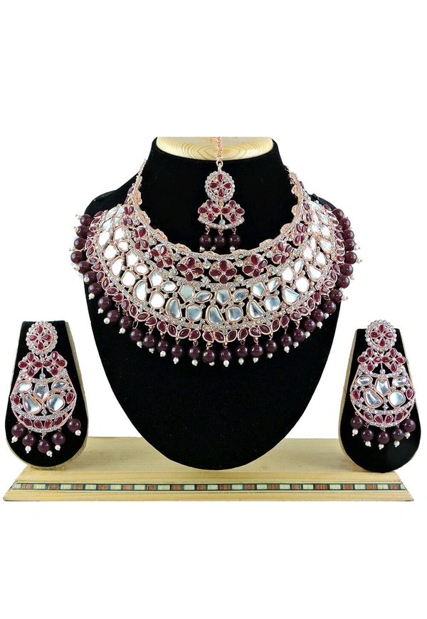 Kundan Choker Necklace Set - Livid Brown