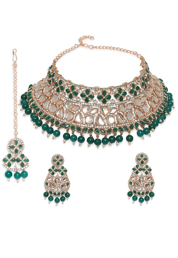 Kundan Choker Necklace Set - Te Papa Green