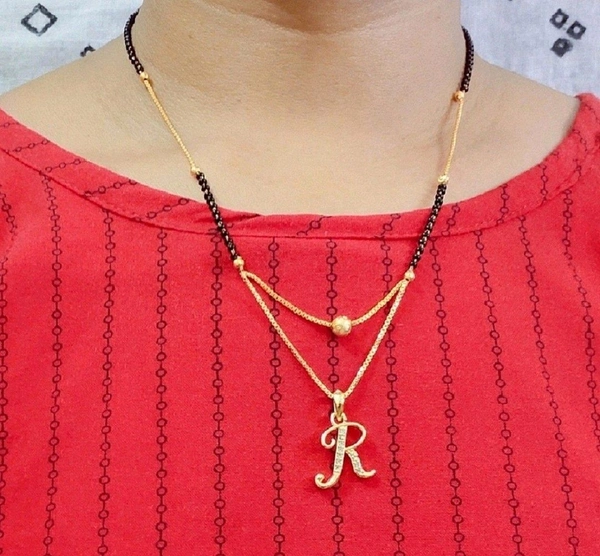 NAME LETTER 18 Inch gold plated short mangalsutra with SURPRISE GIFT for women Alloy Mangalsutra - Gold