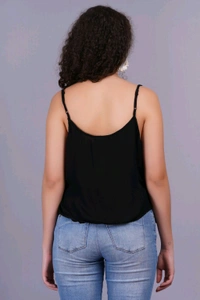 Casual Sleeveless Embroidered Women Black Top - Black, L