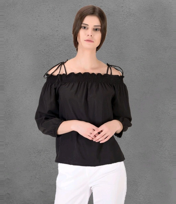 Casual Noodle Straps Printed Women Black Top - Black, L