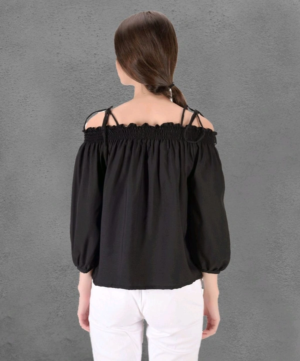 Casual Noodle Straps Printed Women Black Top - Black, L