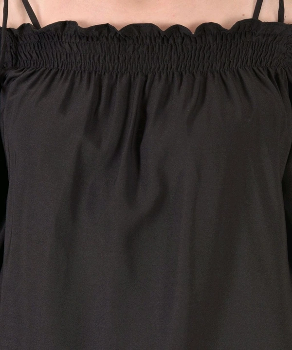 Casual Noodle Straps Printed Women Black Top - Black, L