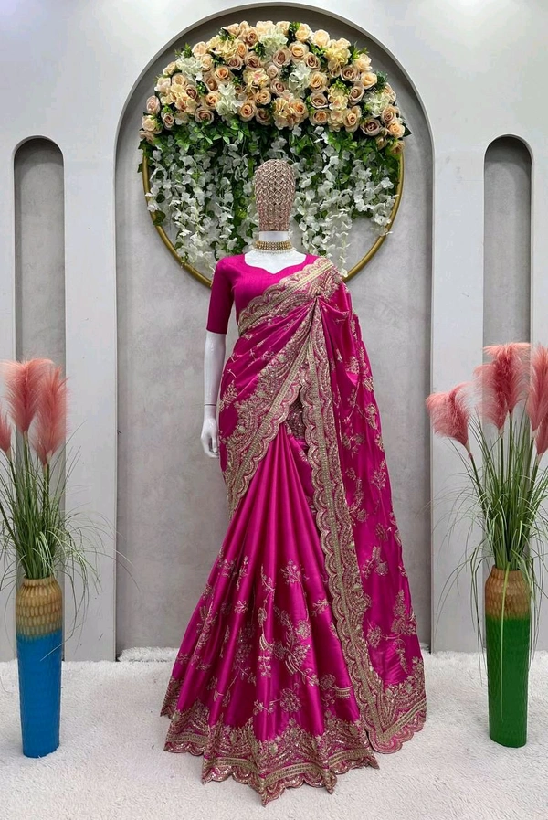 Pink Color Sequence Work Japan Satin Wedding Wear Saree Blouse - pink, Free Size