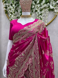 Pink Color Sequence Work Japan Satin Wedding Wear Saree Blouse - Free Size, pink