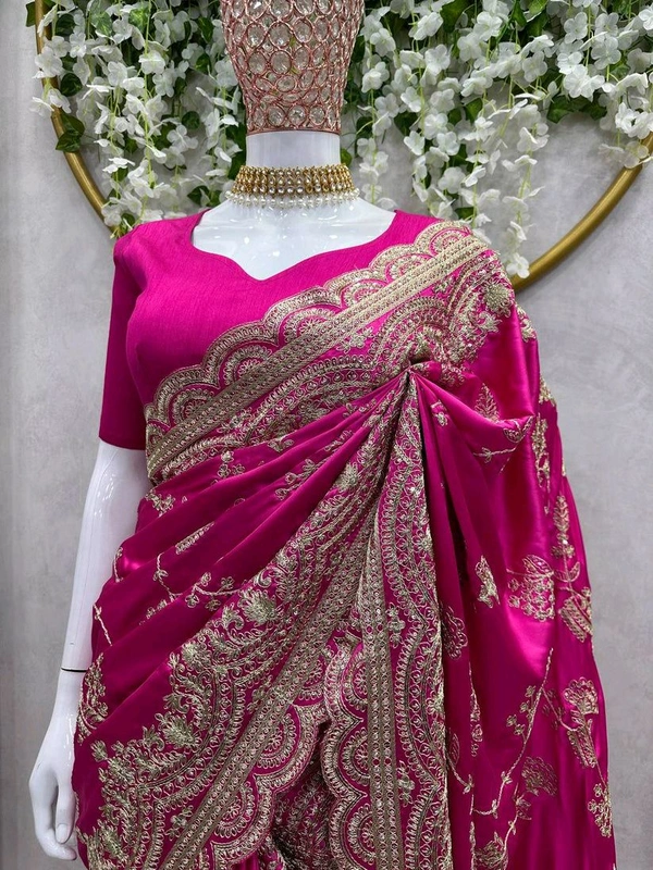 Pink Color Sequence Work Japan Satin Wedding Wear Saree Blouse - pink, Free Size