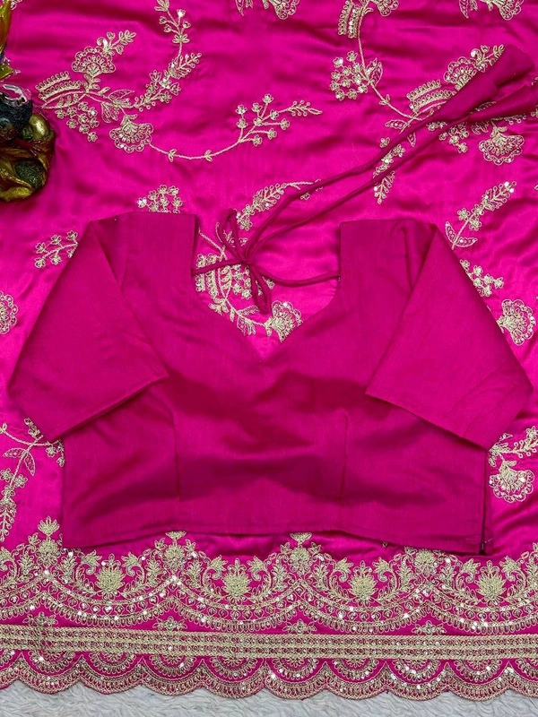 Pink Color Sequence Work Japan Satin Wedding Wear Saree Blouse - pink, Free Size
