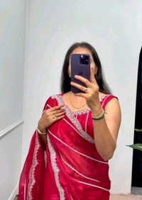 Burbary Jimmy Choo Fabric Embroidered Work Saree* - wine Red