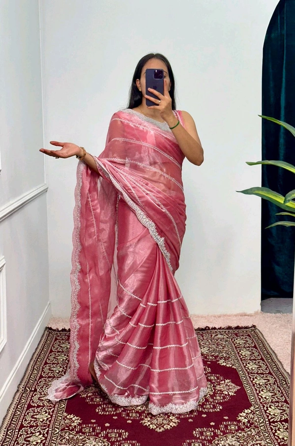 Burbary Jimmy Choo Fabric Embroidered Work Saree* - Rich Maroon