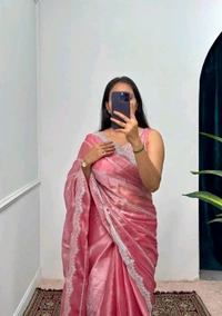Burbary Jimmy Choo Fabric Embroidered Work Saree* - Rich Maroon