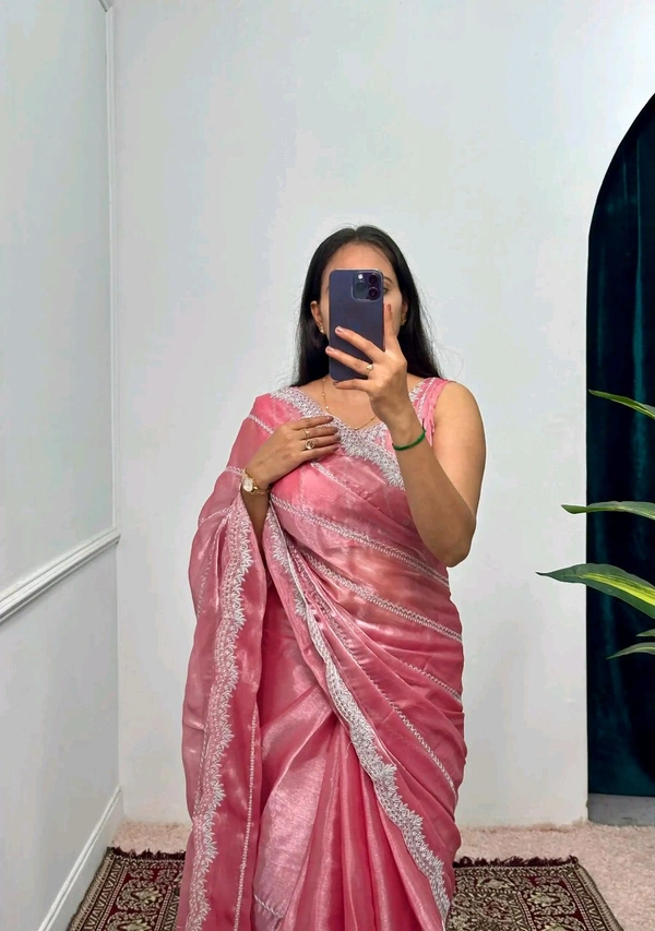Burbary Jimmy Choo Fabric Embroidered Work Saree* - Rich Maroon