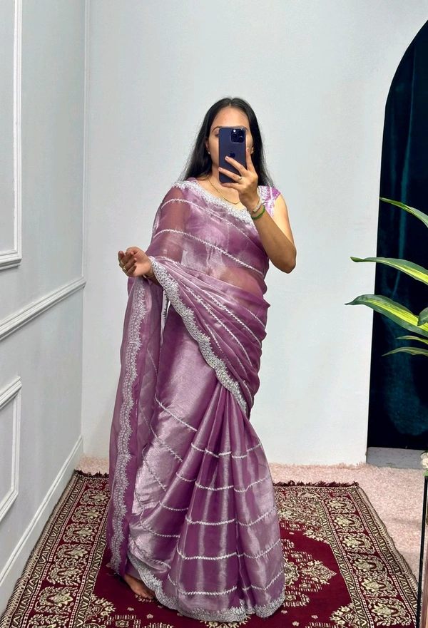 Burbary Jimmy Choo Fabric Embroidered Work Saree* - Rosy Brown